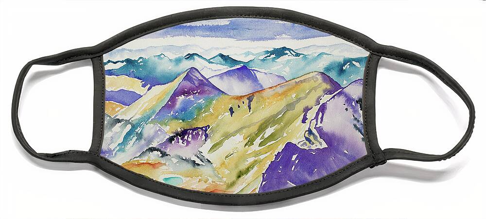 Belford Peak Face Mask featuring the painting Watercolor - View from Belford Peak by Cascade Colors