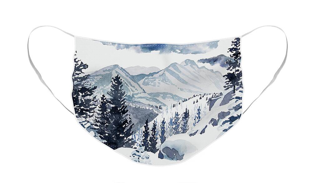 Art Face Mask featuring the painting Watercolor - Winter Landscape by Cascade Colors