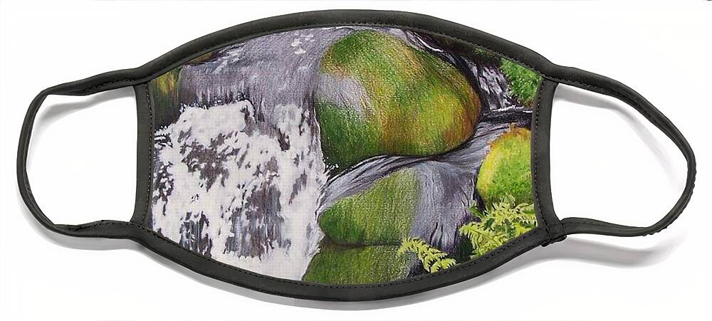Waterfall Face Mask featuring the mixed media Waterfall on Skye by Constance Drescher