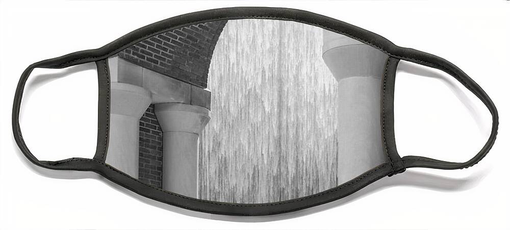 Houstonian Face Mask featuring the photograph Waterwall and Arch 3 in Black and White by Angela Rath