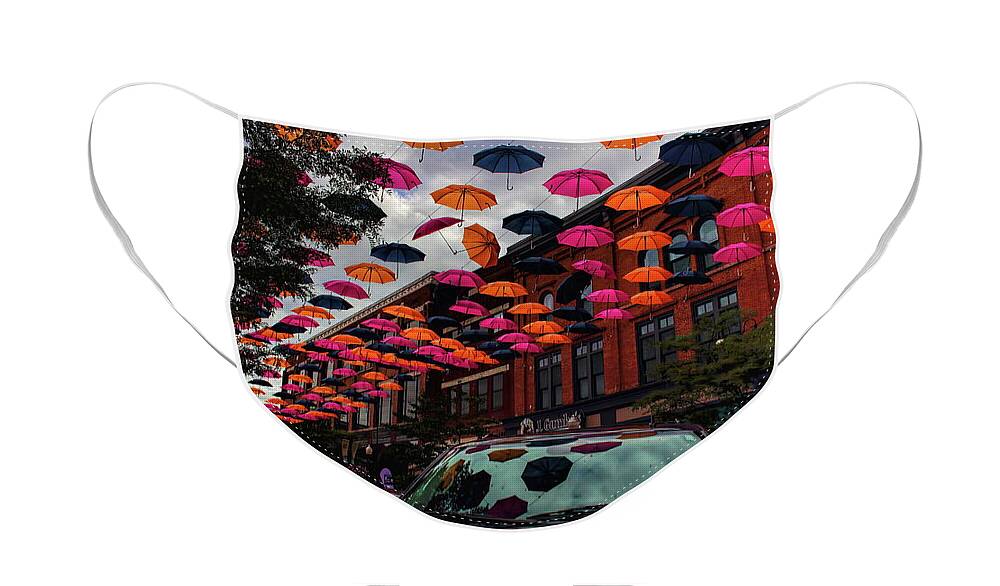 Wausau Face Mask featuring the photograph Wausau's Downtown Umbrellas by Dale Kauzlaric