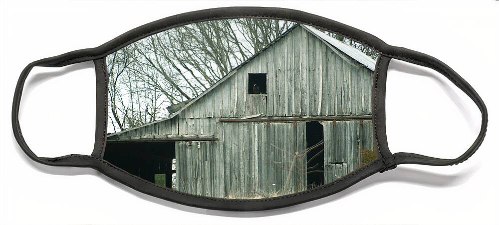 Barn Face Mask featuring the photograph Weathered Barn in Winter by Cricket Hackmann