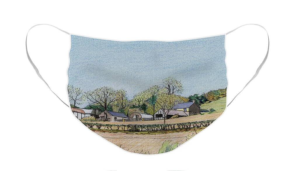 Welsh Hill Farm Painting Face Mask featuring the mixed media Welsh Hill Farm Painting by Edward McNaught-Davis