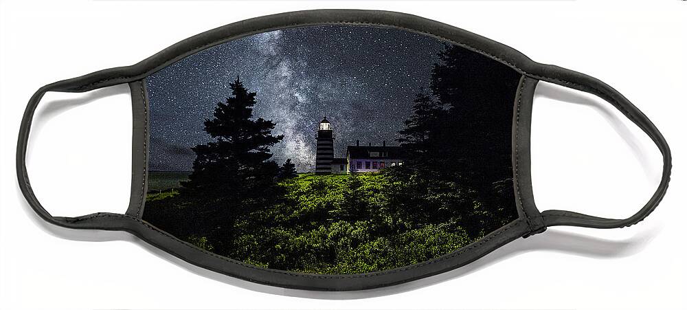 Milky Way Face Mask featuring the photograph West Quoddy Head Lighthouse with Milky Way Starscape by Marty Saccone
