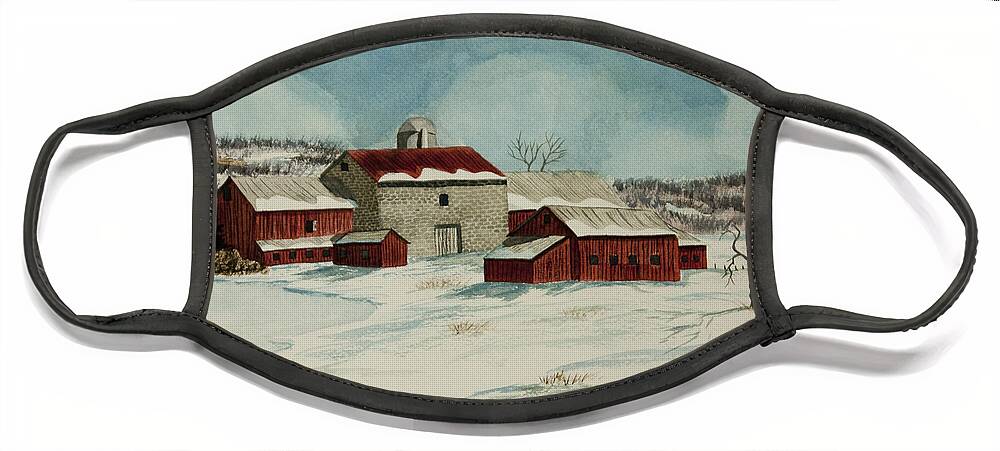 Winter Scene Paintings Face Mask featuring the painting West Winfield Farm by Charlotte Blanchard