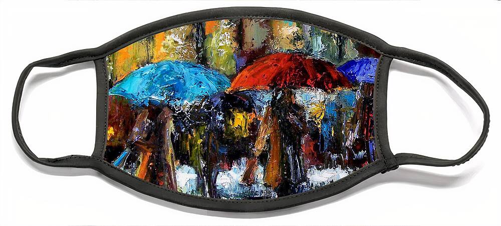 Rainy City Art Face Mask featuring the painting Wet Winter Day by Debra Hurd