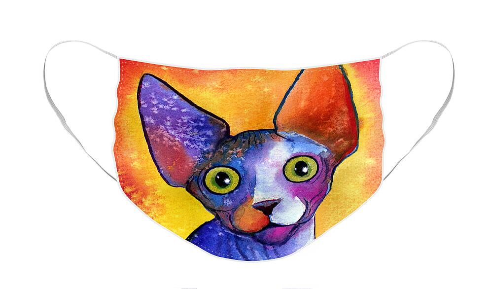 Sphynx Cat Picture Face Mask featuring the painting Whimsical Sphynx Cat painting by Svetlana Novikova