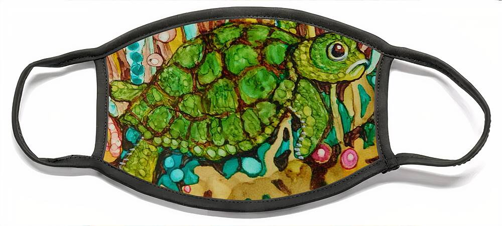 Imaginary Face Mask featuring the painting Whimsical Turtle by Joan Clear