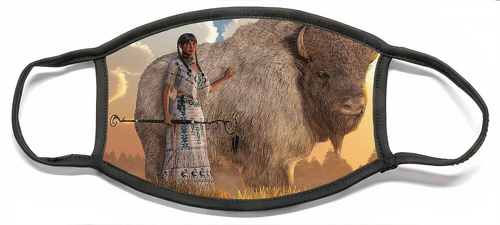 White Buffalo Calf Woman Face Mask featuring the digital art White Buffalo Calf Woman by Daniel Eskridge