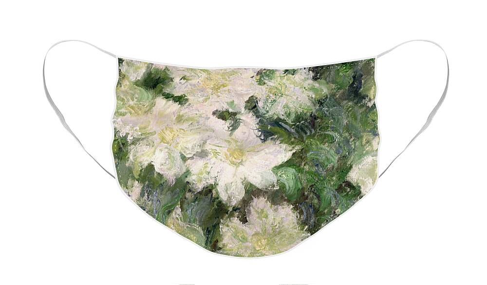 White Clematis Face Mask featuring the painting White Clematis by Claude Monet