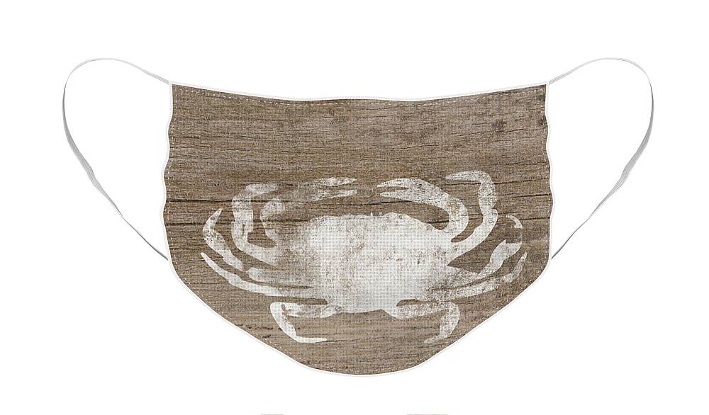 Cape Cod Face Mask featuring the mixed media White Crab On Wood- Art by Linda Woods by Linda Woods