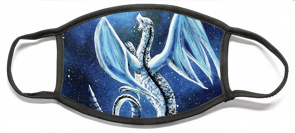 Zenbreeze Face Mask featuring the painting White Dragon in Midnight Blue by Laura Iverson