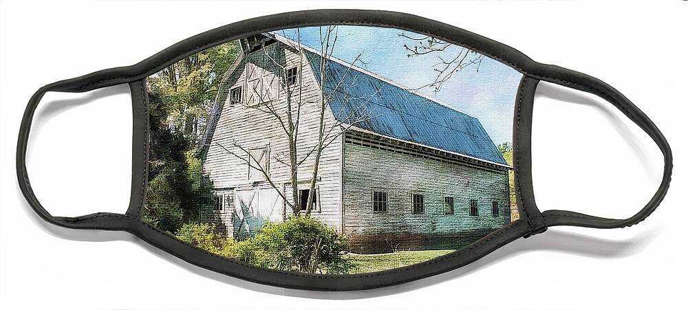 Barn Face Mask featuring the photograph White Grey Weathered Barn North Carolina Countryside by Melissa Bittinger