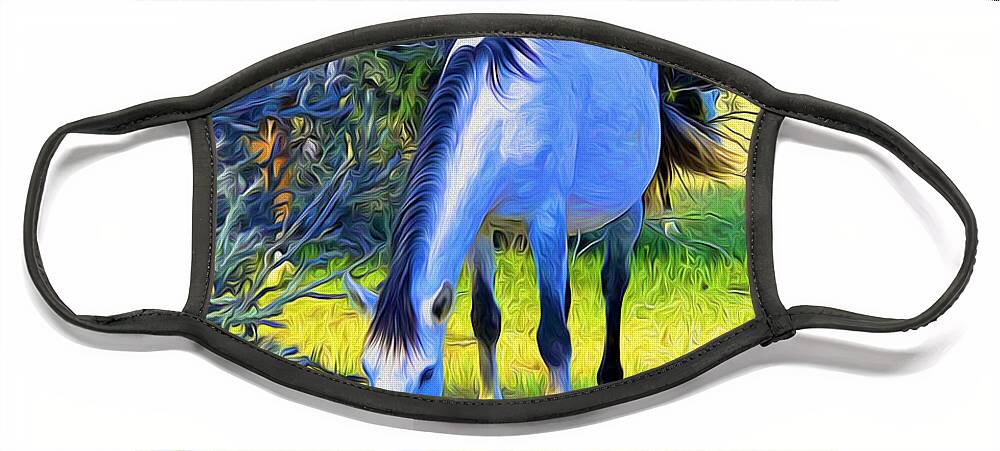 Horse Face Mask featuring the photograph White Mare at Salt River by Barbara Zahno