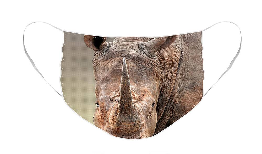 Square-lipped Face Mask featuring the photograph White Rhinoceros portrait by Johan Swanepoel