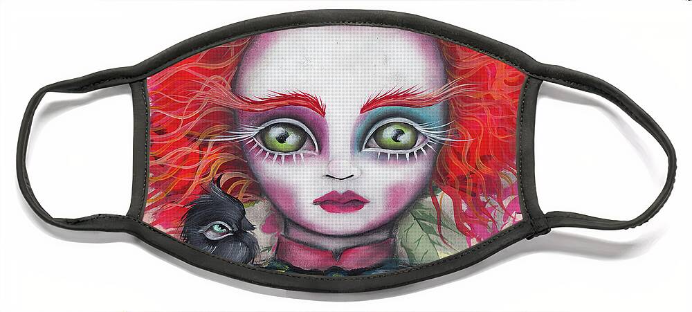 Mad Hatter Face Mask featuring the painting Why is a Raven like a Writing Desk? by Abril Andrade