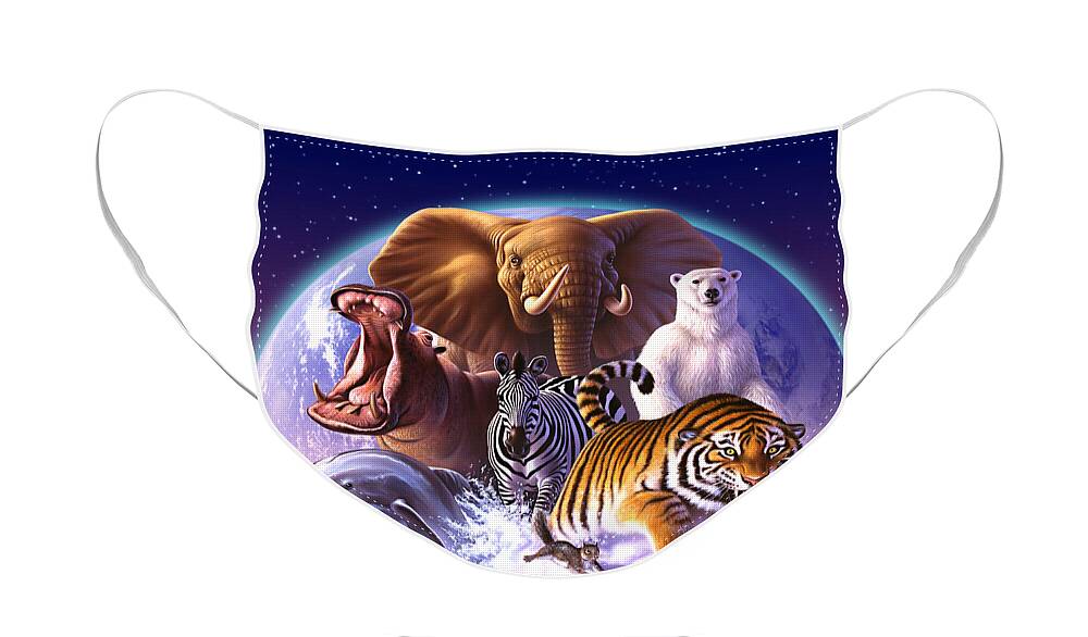 Mammals Face Mask featuring the painting Wild World by Jerry LoFaro