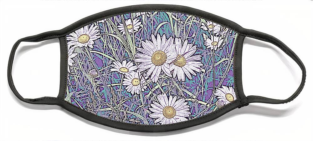 Daisies Face Mask featuring the photograph Wildflower Daisies in Field of Purple and Teal by Conni Schaftenaar