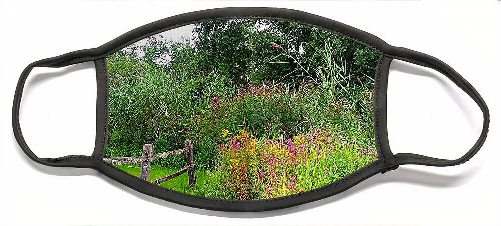 Wildflowers Face Mask featuring the photograph Wildflowers and Fence in Bridgewater by Dani McEvoy