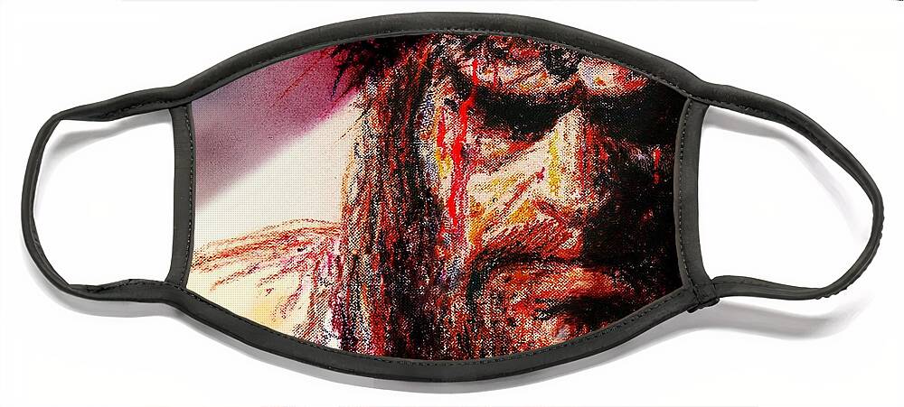 Willem Defoe Face Mask featuring the painting Jesus -as portrait by Willem Dafoe - by Hartmut Jager
