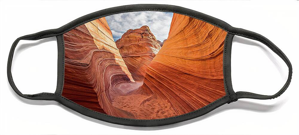 The Wave Face Mask featuring the photograph Winding Stripes of Sandstone by Wesley Aston