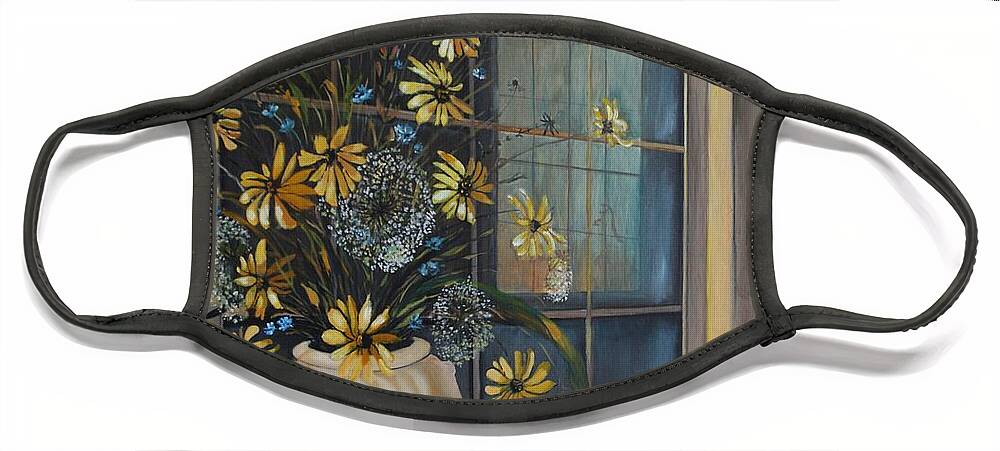 Wild Flowers Face Mask featuring the painting Window Dressing - LMJ by Ruth Kamenev