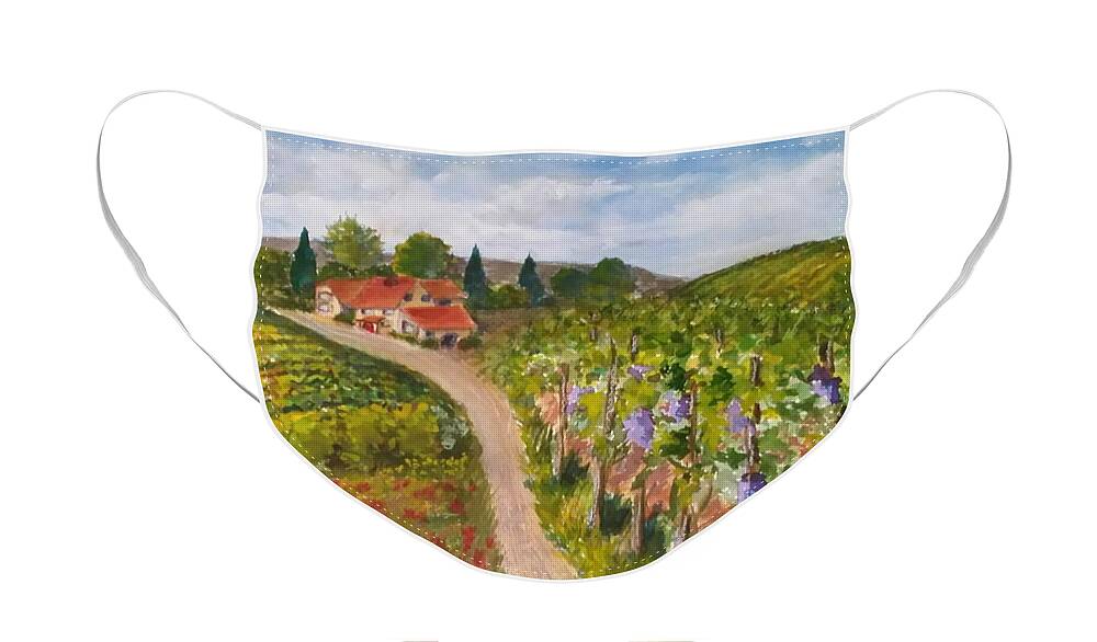 Vineyards Face Mask featuring the painting Wine Country Imagined by Cheryl Wallace