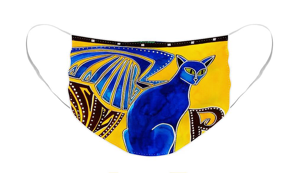 Cat Art Face Mask featuring the painting Winged Feline - Cat Art with letter P by Dora Hathazi Mendes by Dora Hathazi Mendes