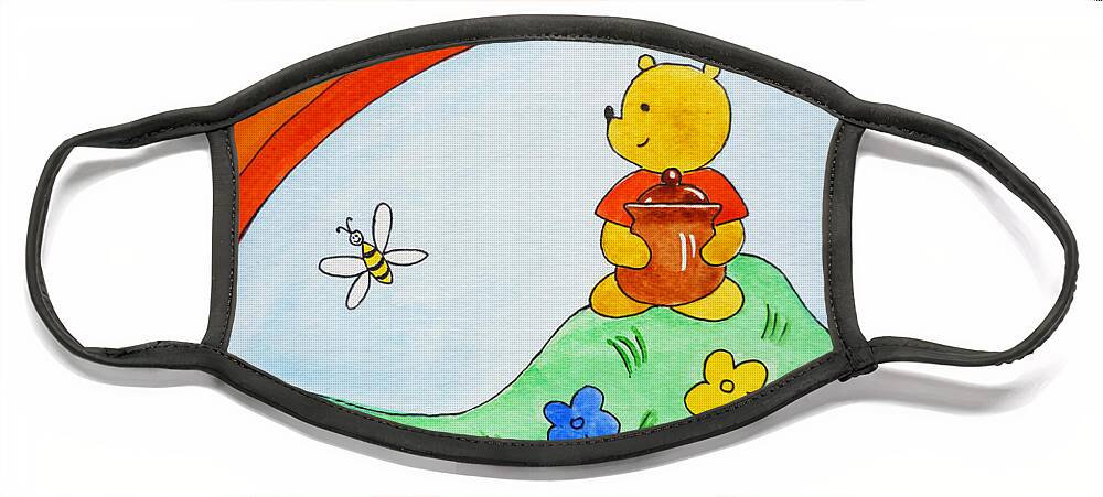 Children Face Mask featuring the painting Winnie The Pooh by Irina Sztukowski