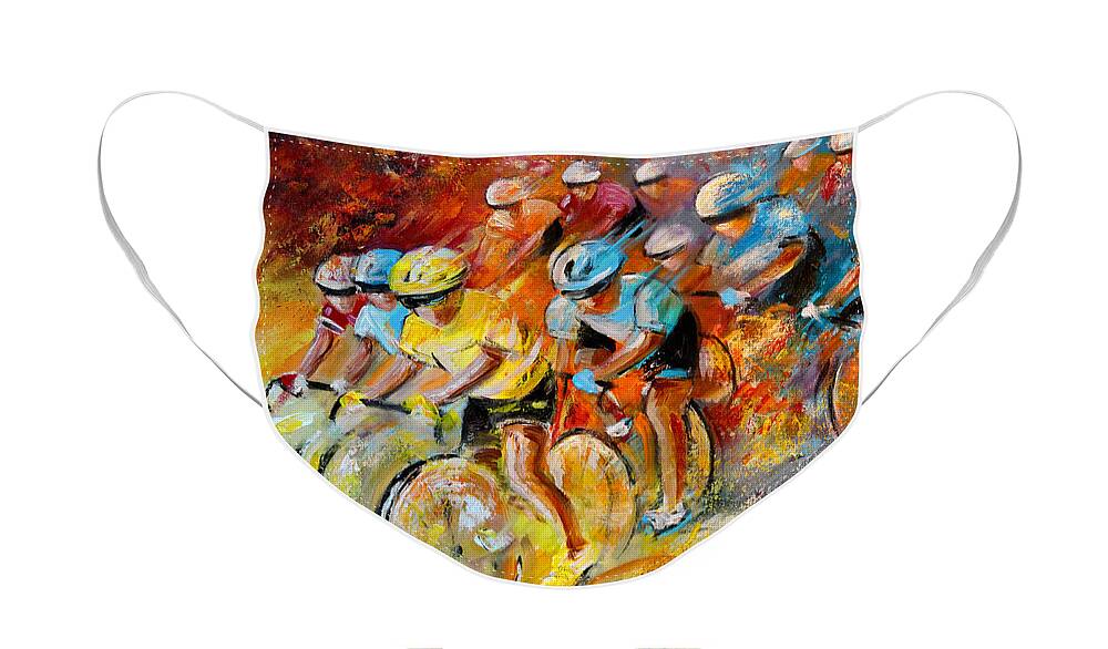 Sports Face Mask featuring the painting Winning The Tour De France by Miki De Goodaboom
