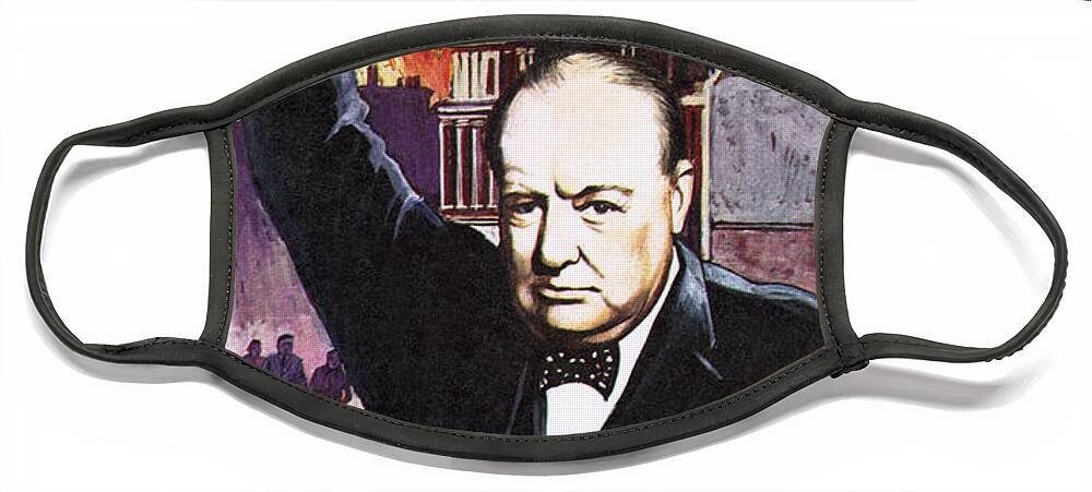Winston Churchill Face Mask featuring the painting Winston Churchill during the Blitz by English School