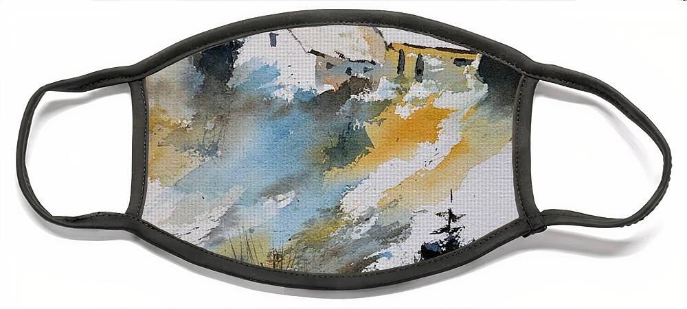 Landscape Face Mask featuring the painting Winter 613080 by Pol Ledent