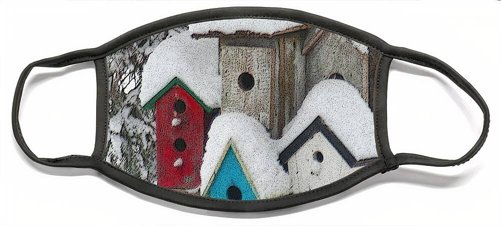 Winter Face Mask featuring the photograph Winter Birdhouses by Tim Nyberg