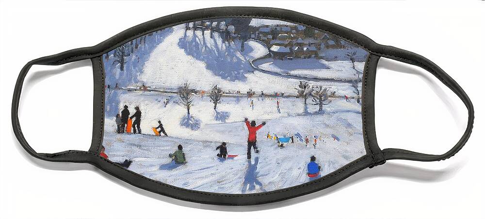 Winter Fun Face Mask featuring the painting Winter Fun by Andrew Macara