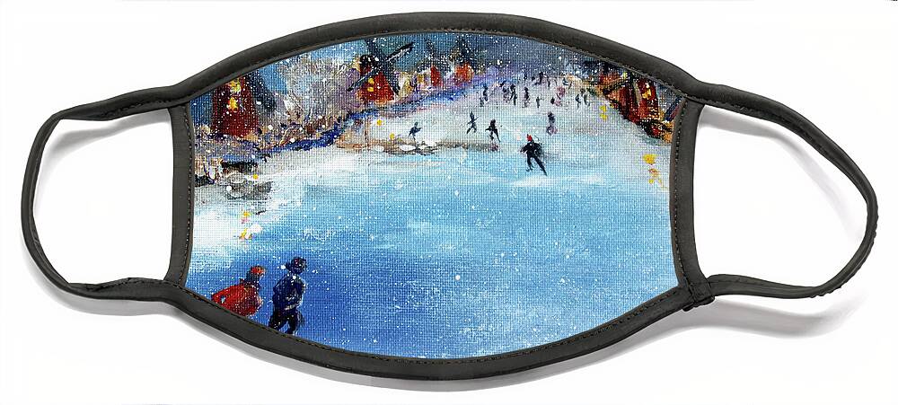 Ice Skating Face Mask featuring the painting Winter in the Netherlands by Phyllis London