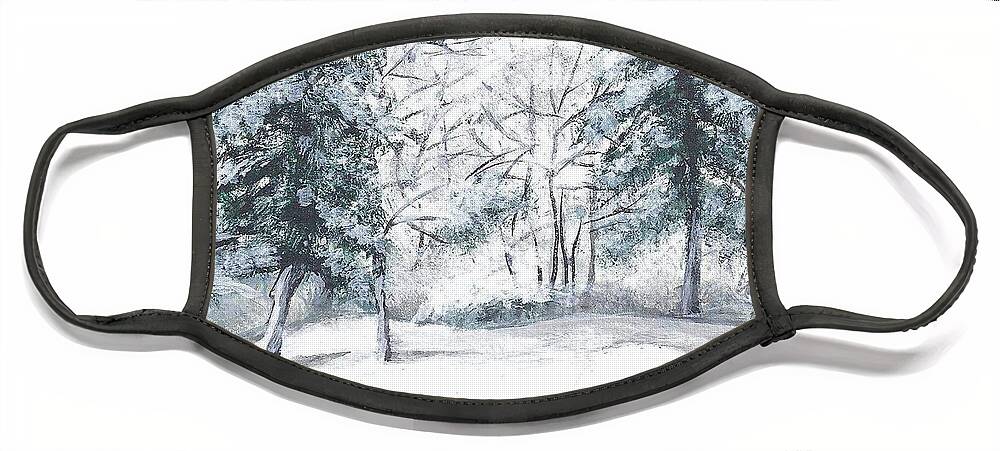 Winter Face Mask featuring the painting Winter in Weatogue by Dani McEvoy