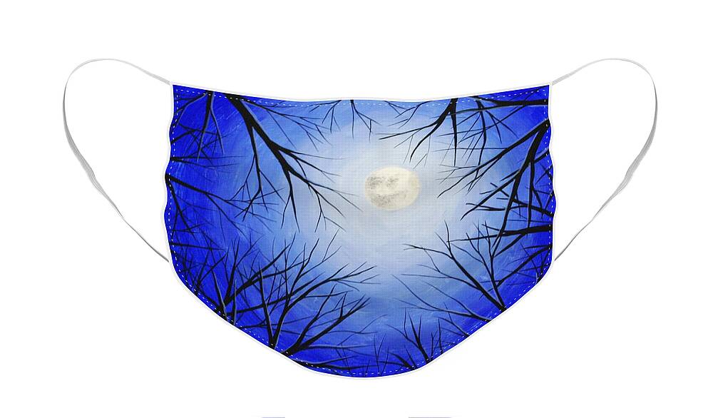 Winter Tree Face Mask featuring the painting Winter Moon by Emily Page