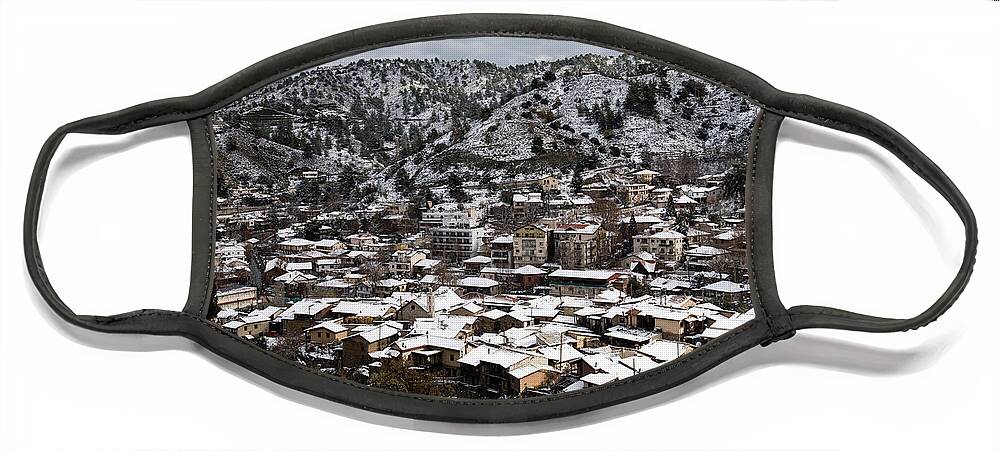 Winter Face Mask featuring the photograph Winter mountain village landscape with snow by Michalakis Ppalis