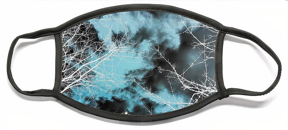 Abstract Landscape Face Mask featuring the photograph Winter sky and trees green black and white by Itsonlythemoon