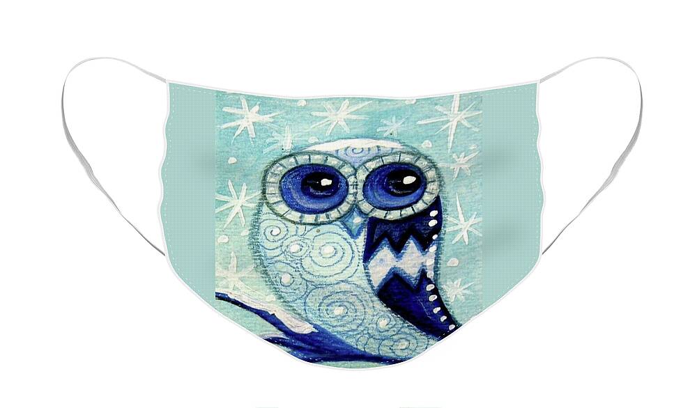 Whimsical Face Mask featuring the painting Winter Whimsical Owl by Monica Resinger