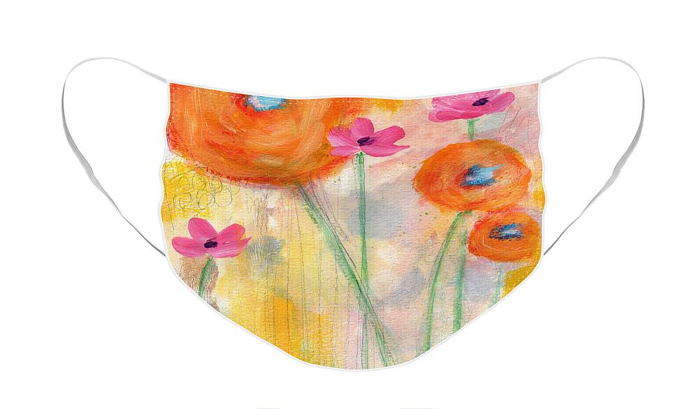 Flowers Face Mask featuring the painting With The Breeze- Art by Linda Woods by Linda Woods