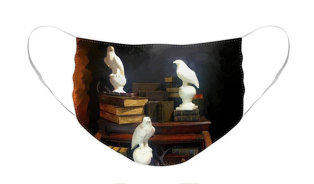 Library Face Mask featuring the painting Wizards Library by Portraits By NC