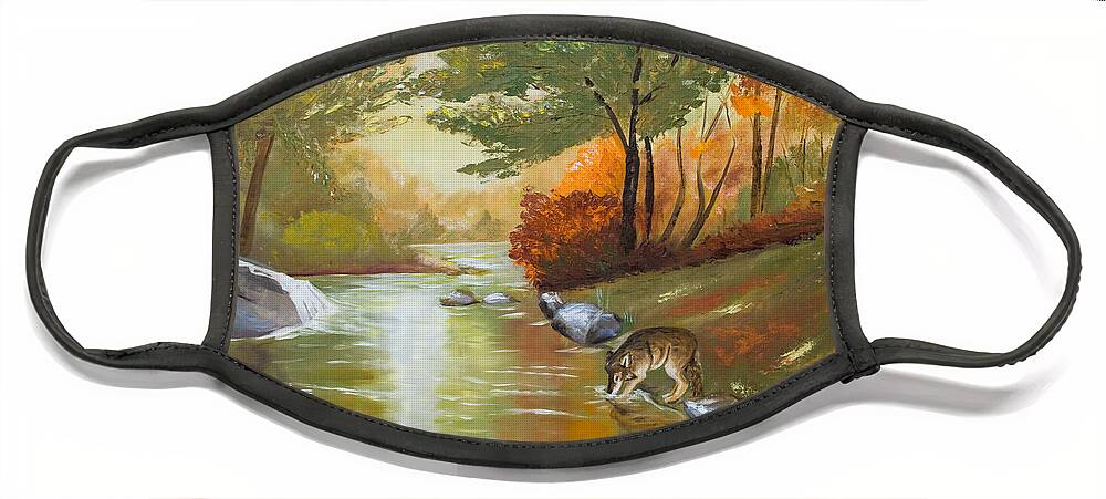 Impressionism Face Mask featuring the painting Wolf Watering by Dorothy Riley