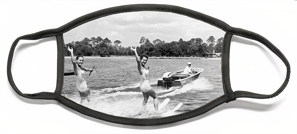 1950s Face Mask featuring the photograph Women Water Skiers Waving by Underwood Archives