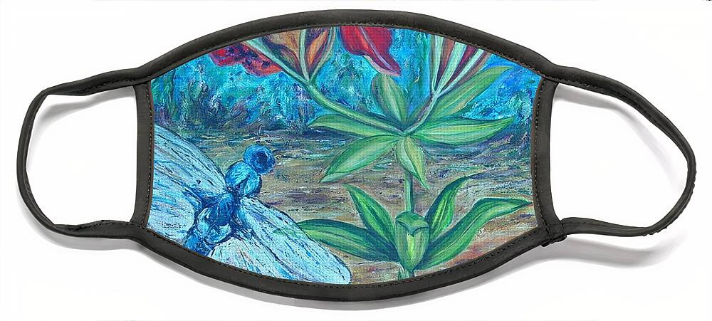 Dragonfly Face Mask featuring the painting Wood Lily by Bonnie Peacher