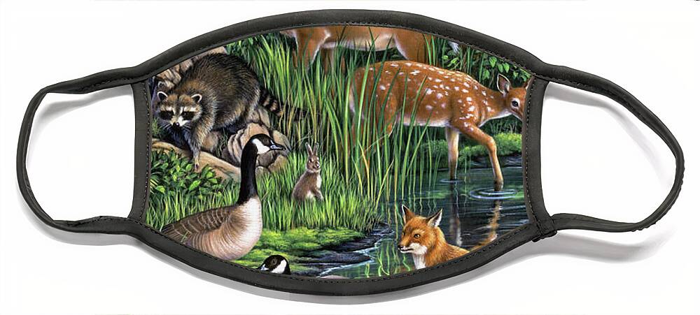 Animals Face Mask featuring the painting Woodland by Jerry LoFaro