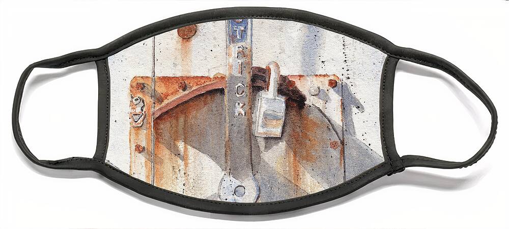 Semi Face Mask featuring the painting Work Trailer Lock Number One by Ken Powers
