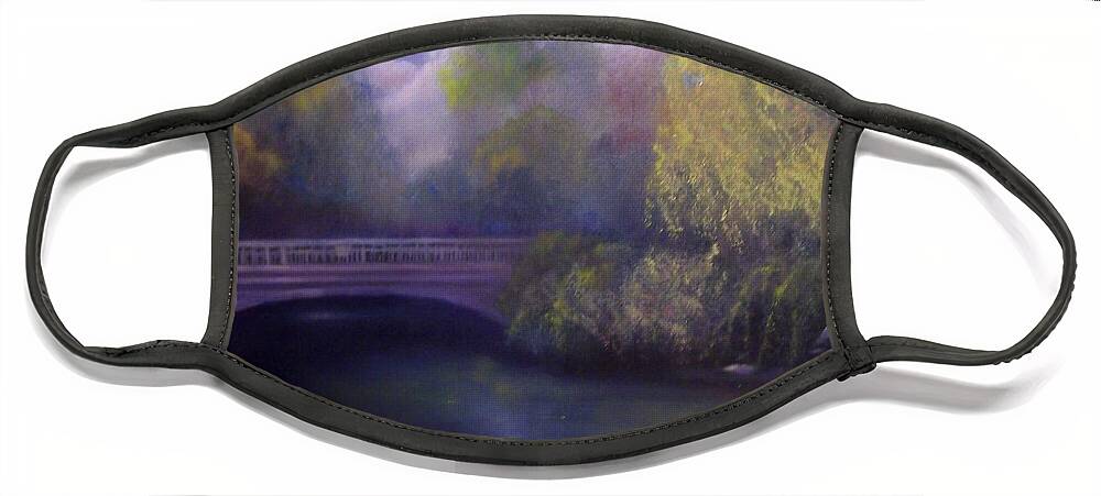 Bridge Face Mask featuring the painting Wyomissing Creek Misty Morning by Marlene Book