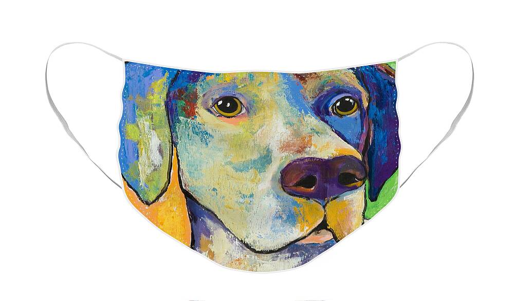 German Shorthair Animalsdog Blue Yellow Acrylic Canvas Face Mask featuring the painting Yancy by Pat Saunders-White
