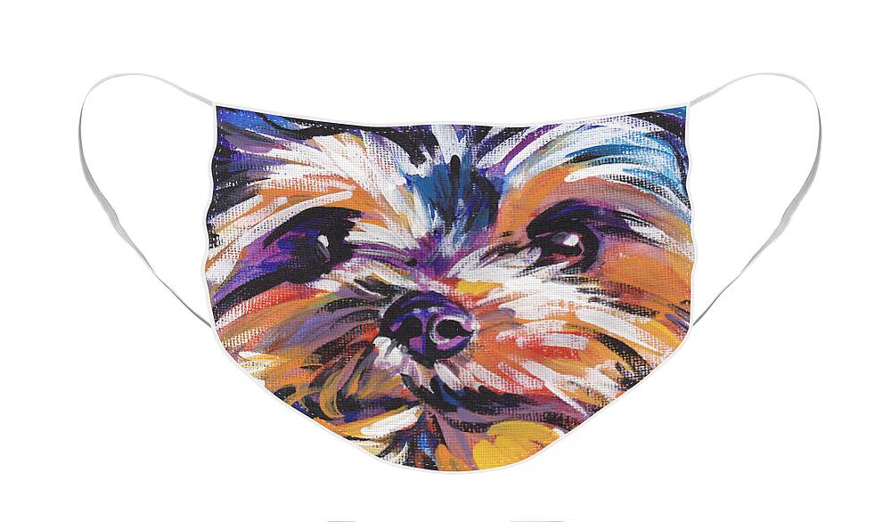 Yorkshire Terrier Face Mask featuring the painting Yay Yorkie by Lea S